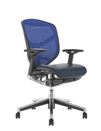 Enjoy Elite Black Leather Seat, Blue Mesh Back Office Chair