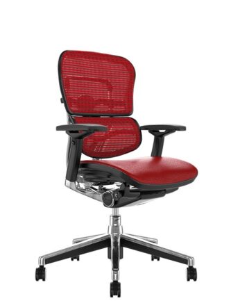 Ergohuman Elite Red Leather Seat Red Mesh Back no Head Rest