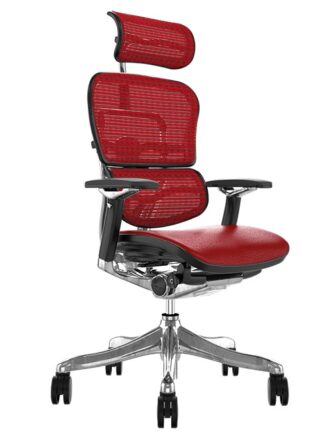 Ergohuman Plus Luxury Red Leather Seat, Red Mesh Back with Head Rest