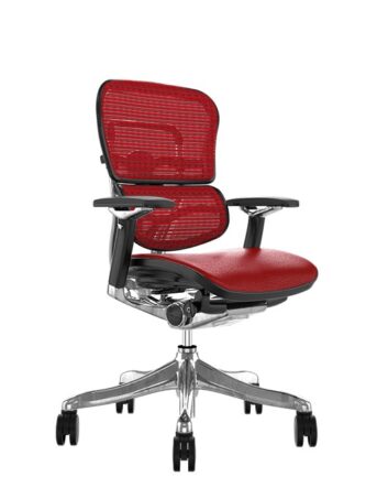 Ergohuman Plus Luxury Red Leather Seat, Red mesh Back no Head Rest