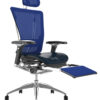 Nefil Black Leather Seat Blue Mesh Back with Mesh Head Rest and Mesh Leg Rest