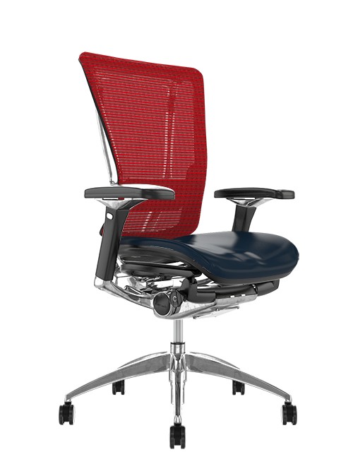 Nefil Office Chair Black Leather Seat Red Mesh Back