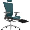 Nefil Teal Leather Office Chair with Head Rest and Leg Rest